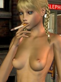 this young prostitute is not knows how to smoke, but trying to do it